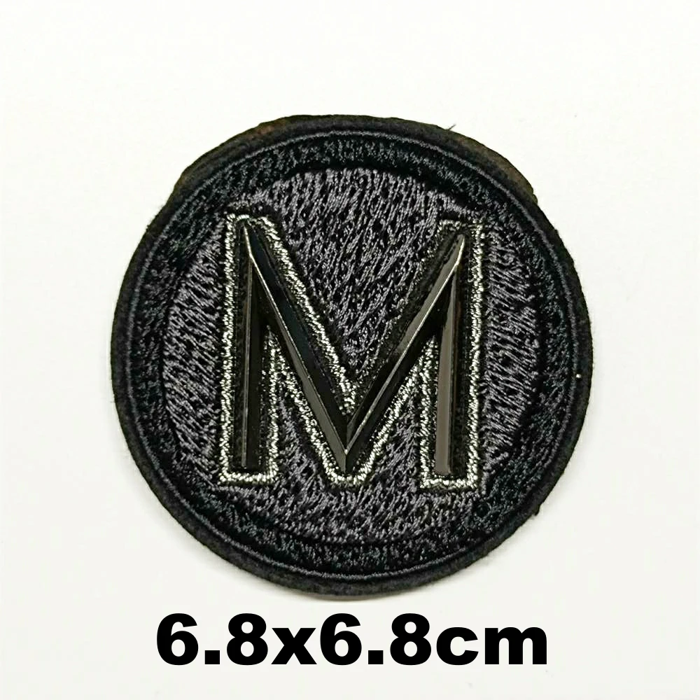 

Apparel embroidery metal M letter embroideried patch for clothing AM-3222