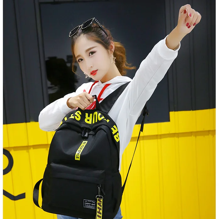 Женский нейлоновый рюкзак черный повседневный школьный для девочек подростков