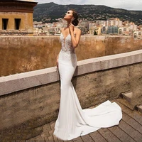 sexy mermaid wedding dress for women v neck lace appliqued backless beach wedding dress dress dress vestidos de novia