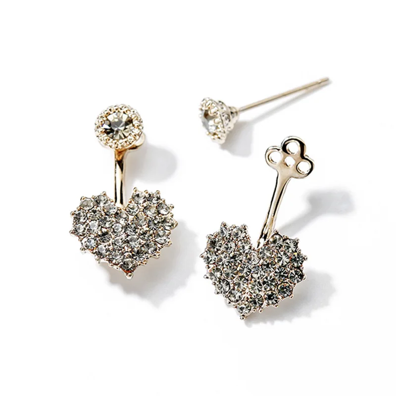 

Korean version of S925 silver needle sparkling love stud earrings for women, a pair of sweet and fashionable ear jewelry