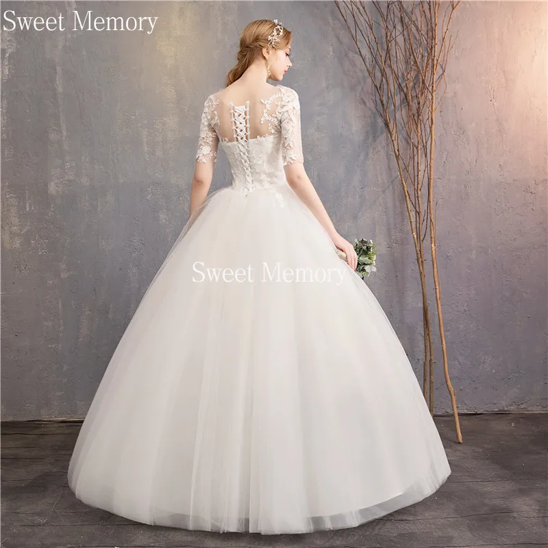 

Sweet Memory Princess Dress Illusion Lace Half Sleeve Long Wedding Dresses 2021 Sexy Women Vestidos Floor Length Party Ball Gown