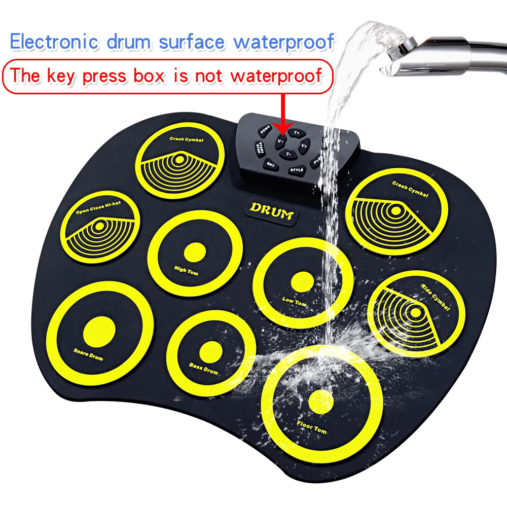 Portable Electronics Drum Set Roll Up Kit 9 Silicone Pads USB Powered with Foot Pedals Drumsticks Cable enlarge