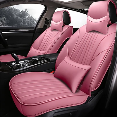 Pink pillow 3D Leather car seat cover for hyundai tucson santa fe getz solaris creta kona lantra i40 elantra terracan all models 5 seat - Название цвета: Pink pillow