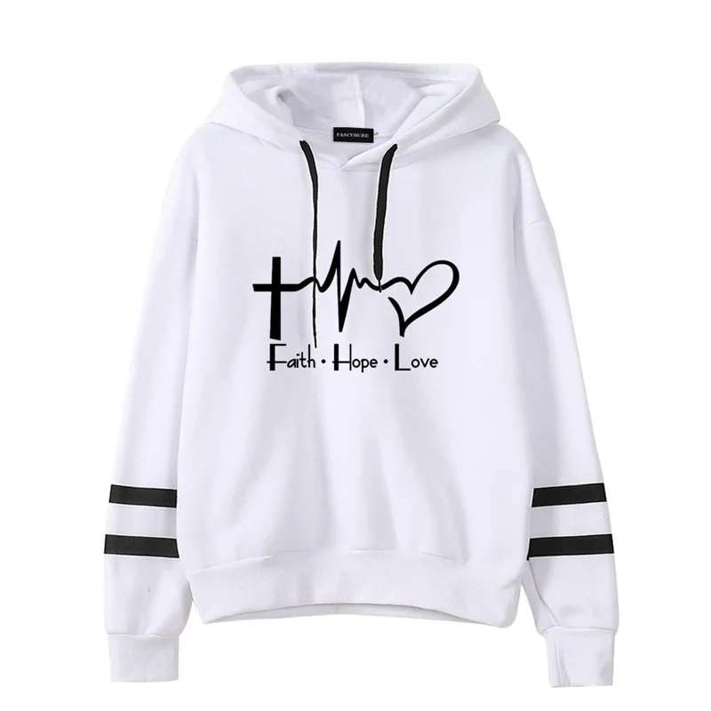 Faith Hope Love Hoodie Unisex Funny Cartoon Harajuku Women Sweatshirt Fashion Female Kawaii Ulzzang Hoody