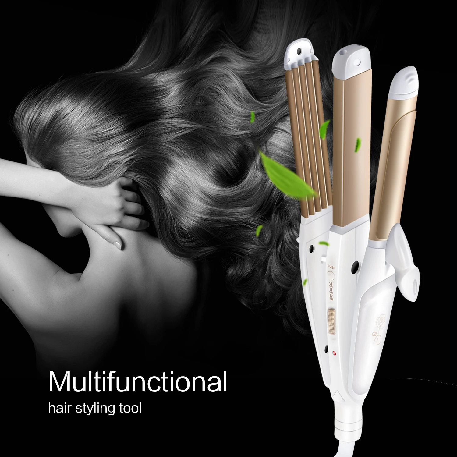 

Electric 3 In 1 Hair Straightener And Curler Set Hair Curling Iron Multifunctional Corrugated Flat Iron Corn Plate Heated Roller