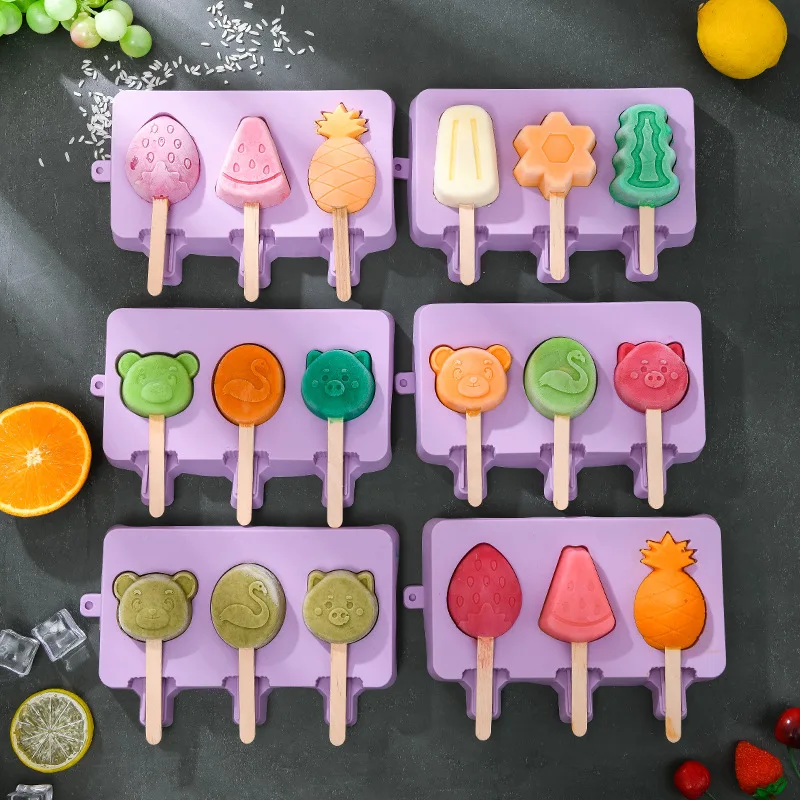 

DIY Healthy Silicone Ice Cream Mold with Lid Cartoon Geometry Chrysanthemum Style Popsicle Mould Reusable Kitchen Accessories