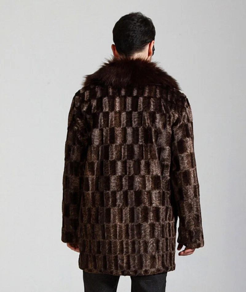 Мужская зимняя шуба из искусственного меха Повседневная Длинная коричневая