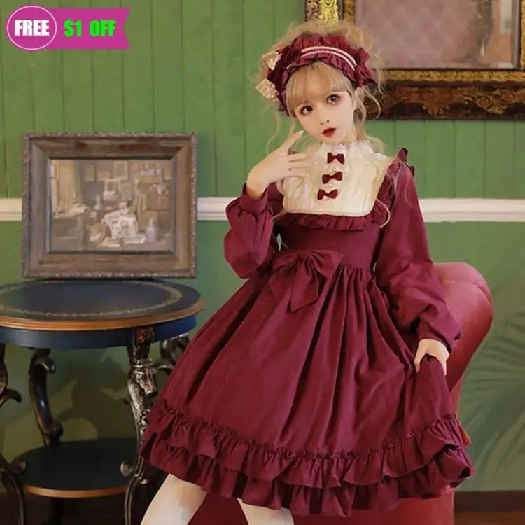 

Gothic Vintage Sweet Lolita Dress Palace Lace Bowknot Girdling Slim Victorian Dress Kawaii Girl Gothic Lolita Op Loli Cos