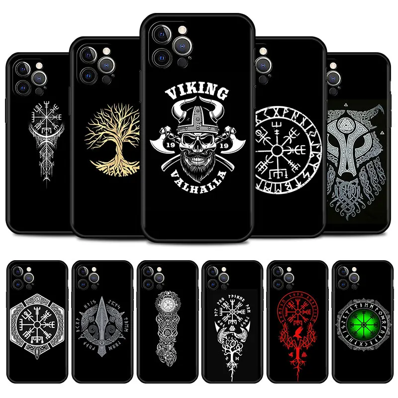

Cool Viking Vegvisir Odin Nordic Phone Case for iPhone 11 Pro 12 13 Mini XR X 7 8 6 6S Plus XS Max 5 5S SE Mobile Phones Cover
