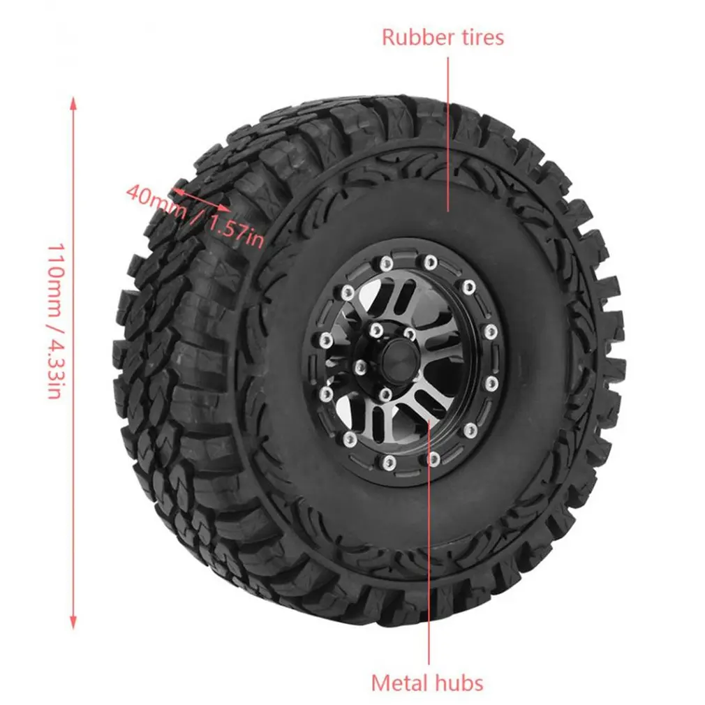 

4 PCS Diameter 108 mm Simulation Climbing Car Metal Lock Tire Wheel With Tire Skin Rubber Suitable For1/10 RC Tracked Vehicles