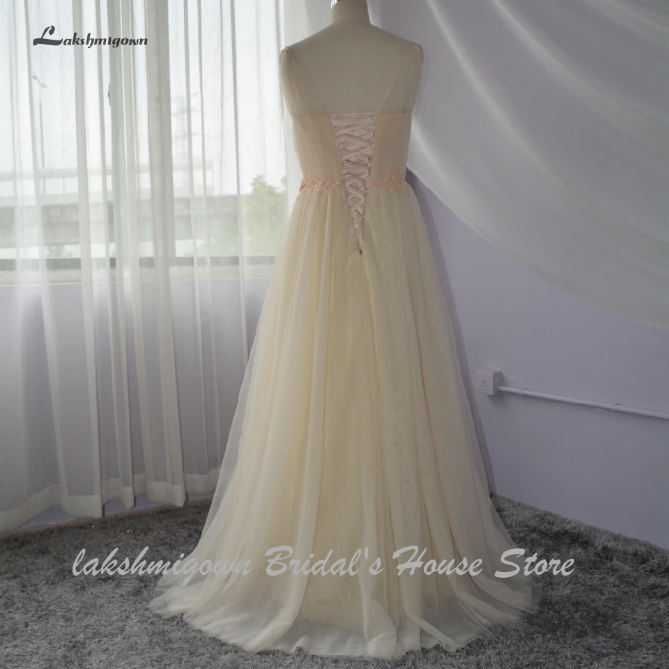 

Lakshmigown A Line Tulle Bride Dress 2019 Robe Mariee Champagne Boho Wedding Dresses Crystal Mariage Long Wedding Gown Customize