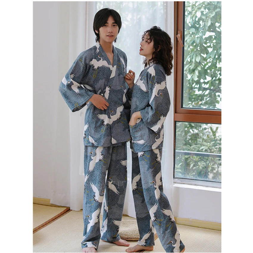 Кимоно Ukiyo-e в японском стиле для мужчин хлопковая одежда сна с рисунком журавлей