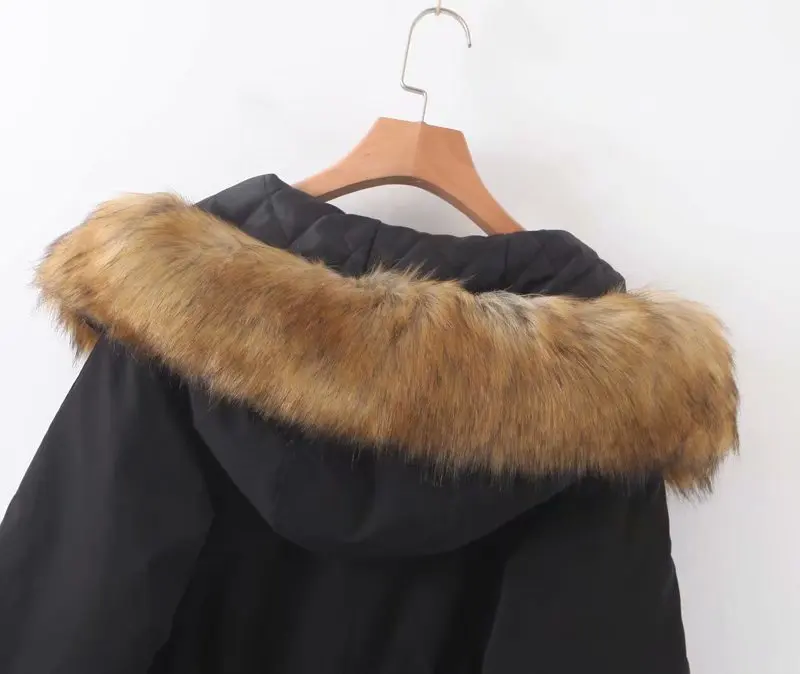 

Women's Winter New Thickening Artificial Fur Collar Hooded Long Coat Parker Jacket Waist Jacket 2019 Warm Jacket Female