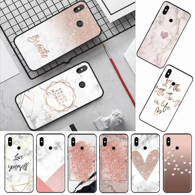 

Glitter Marble Love heart pattern Phone Case For Xiaomi Redmi note 7 8 9 t max3 s 10 pro lite coque shell cover funda