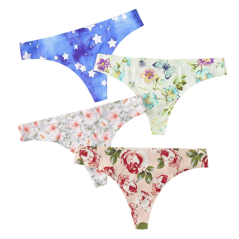 Слитные дышащие стринги с принтом для женщин низкой посадкой пикантные