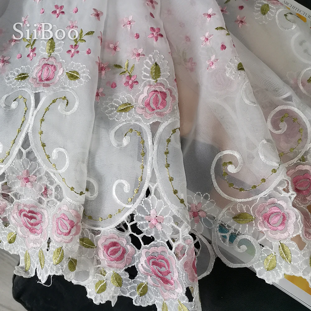 Новинка 2016 модная розовая кружевная полузанавеска с цветочной вышивкой