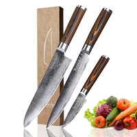 sunnecko 3pcs kitchen knives set slicing paring chef knife damascus japanese vg10 steel blade pakka wood handle meat cutter tool