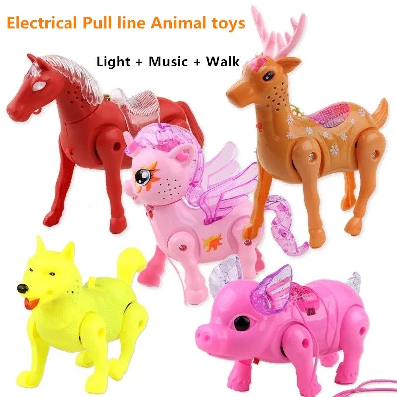 Electronic Toys Electronic Pets Pull Line Animal Toy Unicorn /Horse/ Deer/ Pig/ Dog/ Elephant/ With Light + Music + Walking