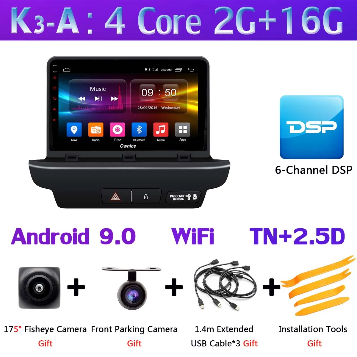 K3-A 360 ° панорамный 4G WiFi Android 9,0 8Core 4G+ 64G Автомобильный мультимедийный плеер gps навигация компактное минирадио CarPlay для Kia CEED - Цвет: K3-A