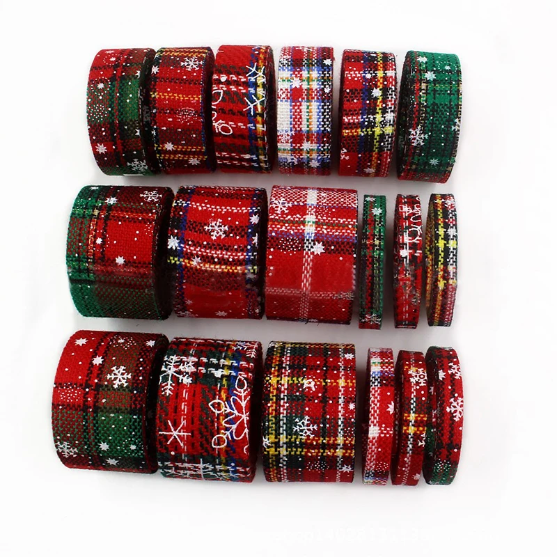 

10yards/roll 10mm/25mm/38mm Christmas Ribbon Plaid Snowflake Burlap Pattern DIY Craft Ribbon for Christmas Tree Decoration