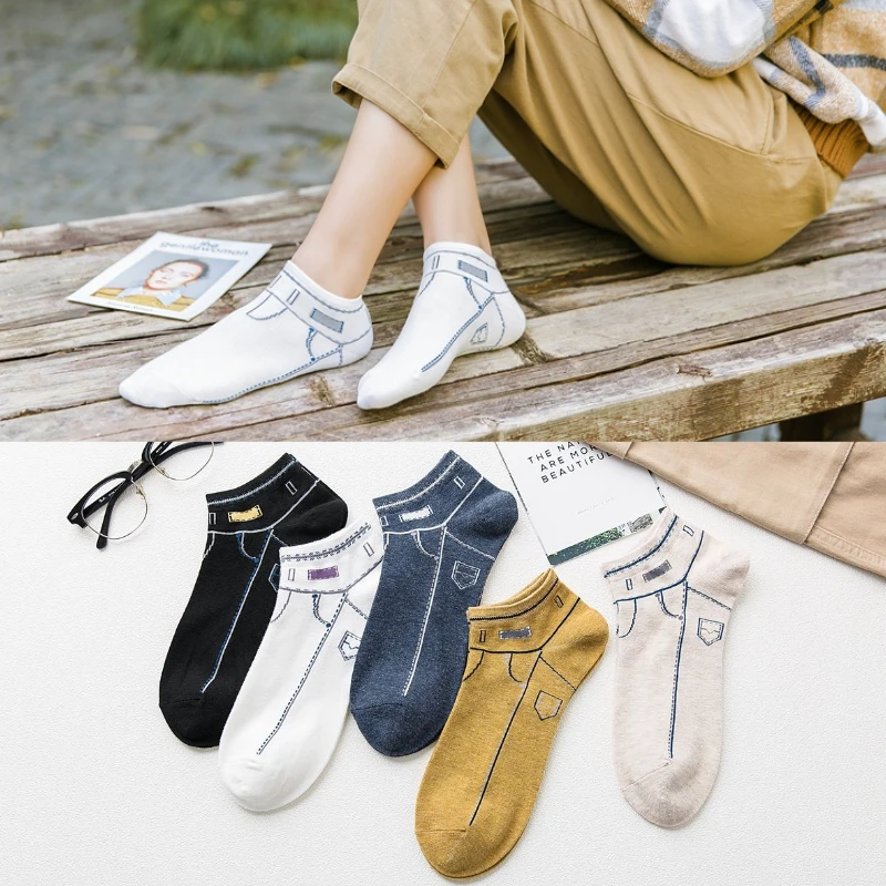 

Women Loafer Socks Invisible Men's Cotton Comfortable Jeans Line Art Socks Fashion Summer Printing Cute Japanese Fashion