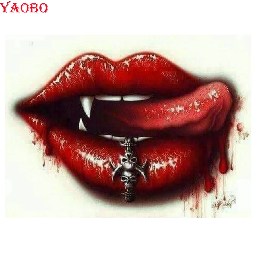 Алмазная 5d картина Вампирские губы полноразмерная мозаика с круглыми стразами