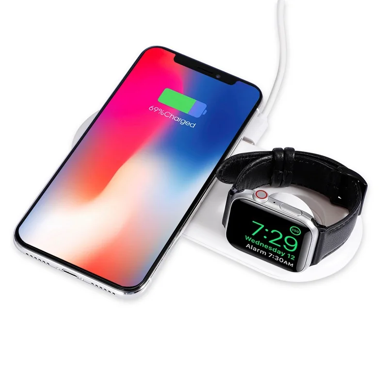 

Беспроводное зарядное устройство для iphone, iWatch, Samsung, Huawei, стандарт QI, два в одном, мобильный телефон