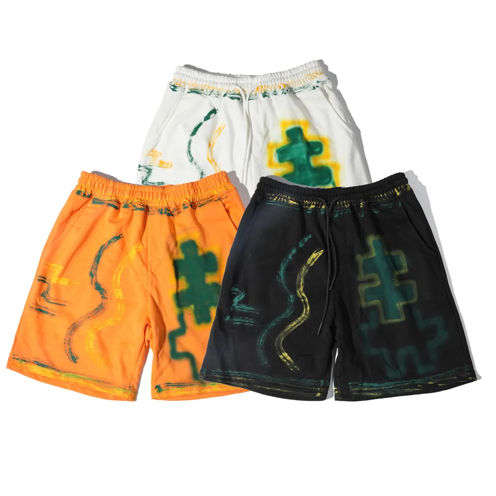 

UNCLEDONJM Painted sweat shorts hip hop mens fashion shorts chic designer summer vintage punk pants fitness shorts K003