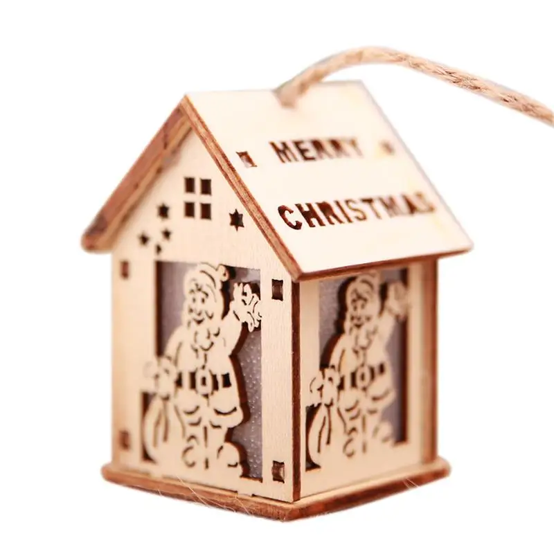 

new listing Christmas Glowing Wooden House Luminous LED Lights Christmas Wood Decorative Hanging Ornament Gifts