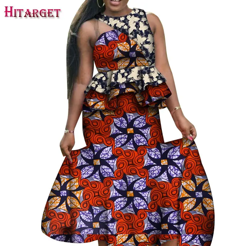 

Африканская новая модная одежда, комплект из 2 предметов с юбкой, Женский Топ без бретелек и юбка в пол, Женский комплект, модель WY6303