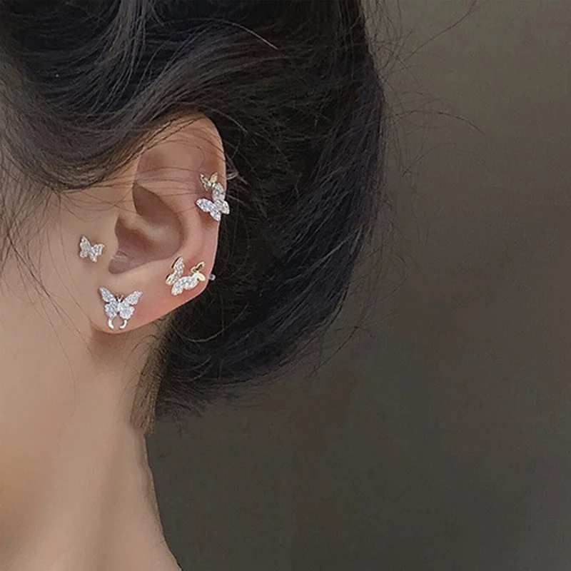 Корейские Новые циркониевые серьги бабочки для женщин милые Эффектные клипсы в