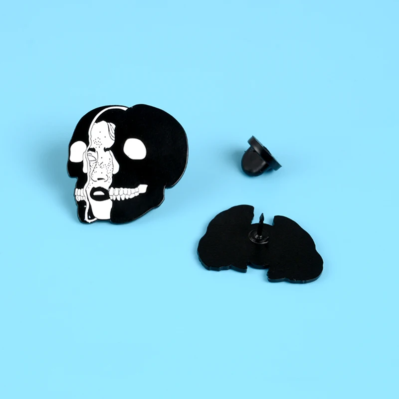XEDZ skull mask girl enamel pin black and white gothic badge scary spot female personality punk jewelry button metal brooch | Украшения и