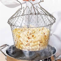 1pcs foldable steam rinse strain fry french chef basket magic basket mesh basket strainer net kitchen cooking tool drop shipping