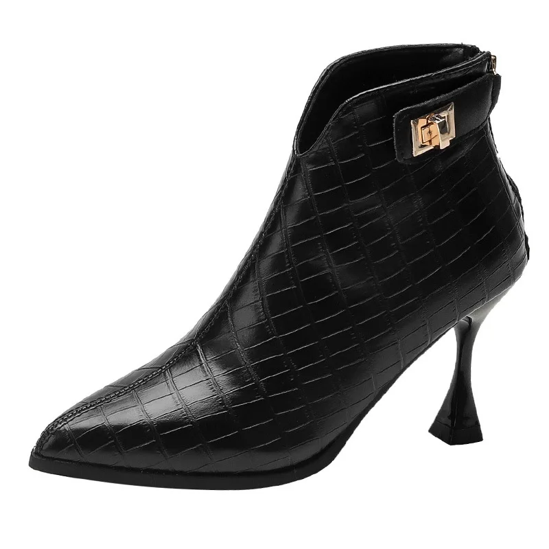

Black Sexy Boots High Heel British Style Pointed Ankle Boots Leather Woman Dress Wedding Highheels for Women Loafer Shoes New