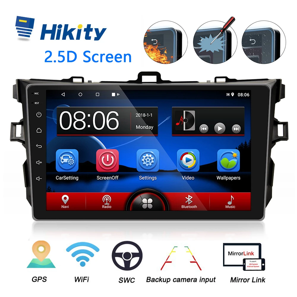 Автомобильный мультимедийный плеер Hikity 9 дюймов Android GPS навигация 2 Din Авторадио