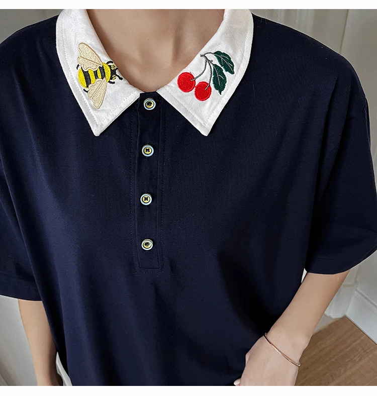 

Embroidery Polo Dress Women Summer 2021 Plus Size 3XL Short Sleeves Loose Dresses Female Casual Preppy Style Long Vestidos New