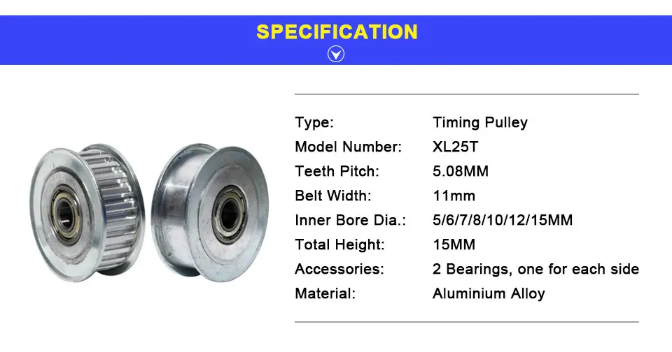 LUPULLEY XL 25T зубы зубчатый шкив без шаг оконченного отверстия 5/6/7/8/10/12/15 мм с 2 подшипники AF зубчатый шкив