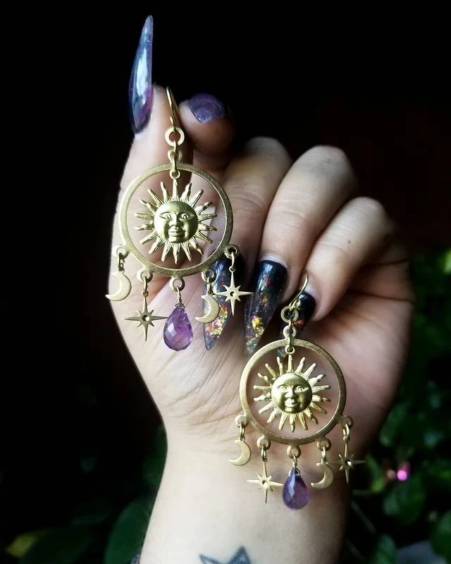 

The celestial sun moon star earrings Boho Witchy Bohemia Jewelry crystal Earrings