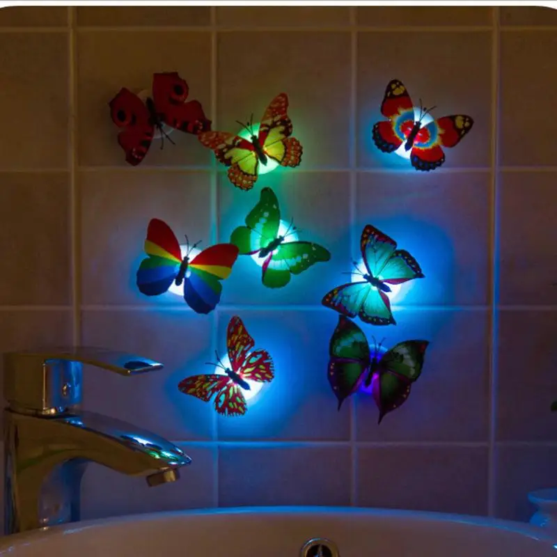 

Children Plastic Flower Type Random Toggle Pasteable Wall Light LED Colorful Stickers 1pcs Decoration Glowing Butterfly