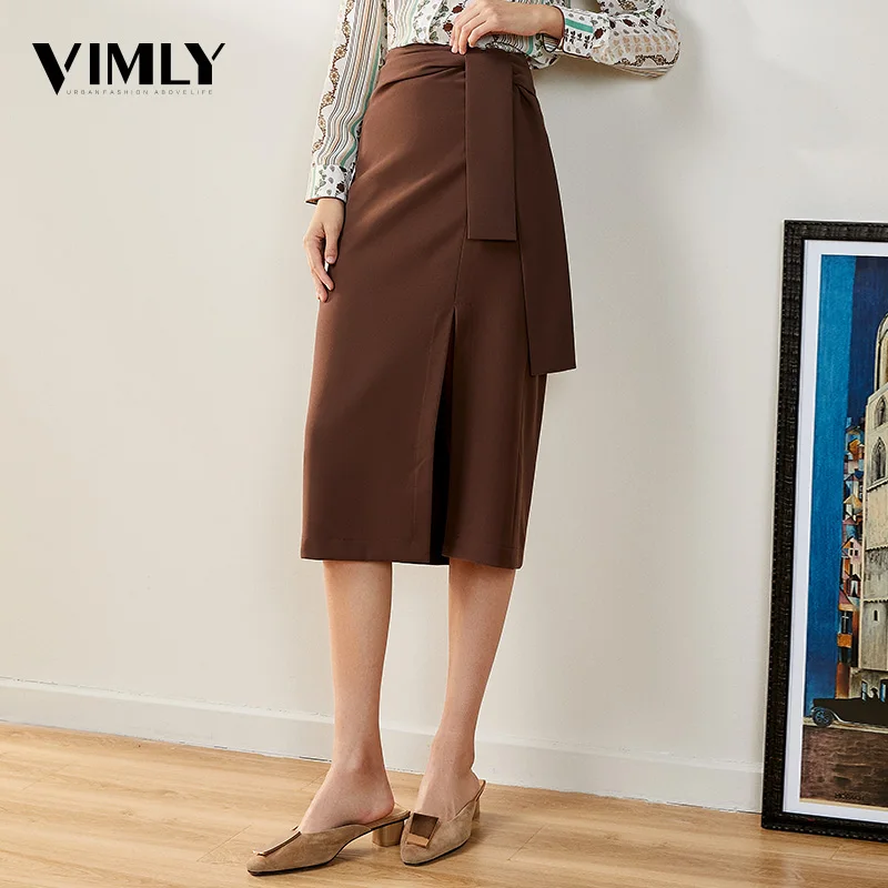 Юбки средней длины с разрезом высокой талией для женщин элегантная женская