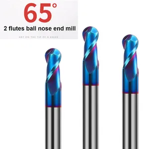 Сферическая Концевая фреза HRC65, Фрезы с ЧПУ, спиральный фрезерный инструмент с двойной канавкой, фреза из карбида вольфрама с нанопокрытием синего цвета, 3, 4, 6, 8 мм