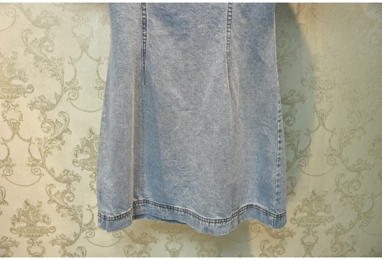 

Luxury Designer Brand Dress for Women Vintage V Neck Bow Puff Sleeve Denim Dress