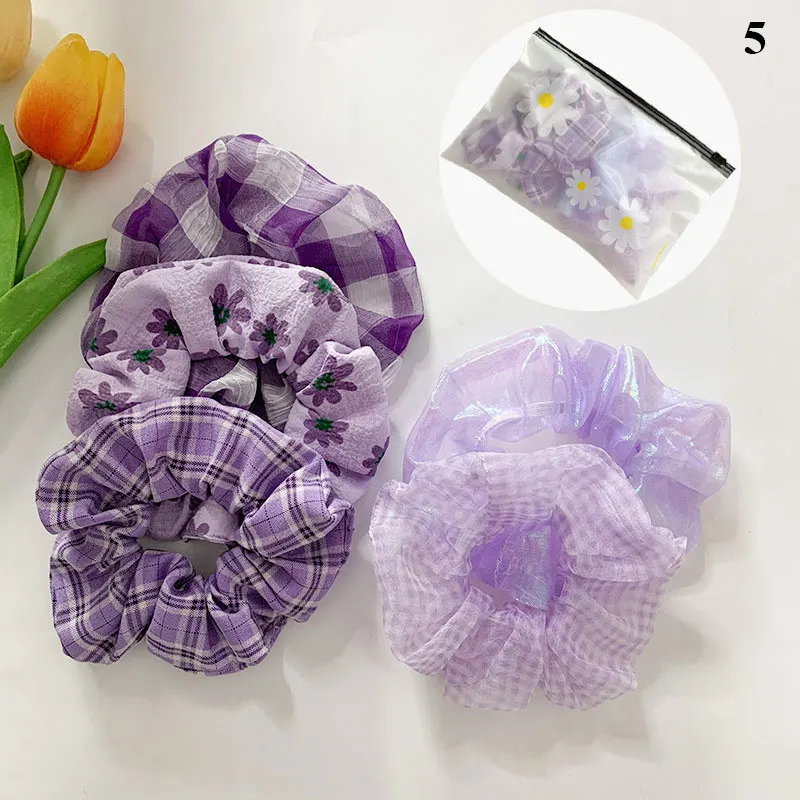 

5Pack Hair Scrunchies Set Plaid Floral Print Simple Basic Elastic Hair Bands Hair Ties Rope Women Girls Ponytail Holder Headwear