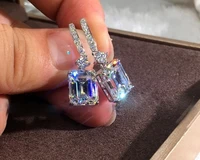 mfy trendy luxury crystal zircon earrings princess white cubic zirconia earrings temperament crystal hoop clip on earring