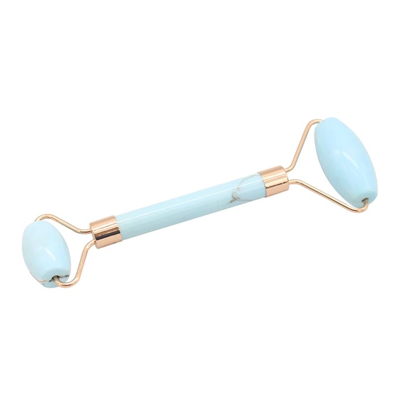 Массажный ролик с двойной головкой натуральный бирюзовый кварц нефрит камень