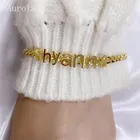 Индивидуальный именной браслет AurolaCo, персонализированная цепочка Фигаро, браслет из нержавеющей стали с браслетом, Женская индивидуальная бижутерия, подарок