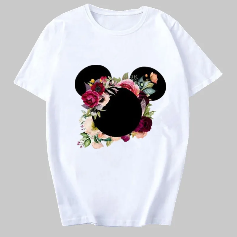 Женская футболка модная женская топ с цветочной мышью Повседневная графическим