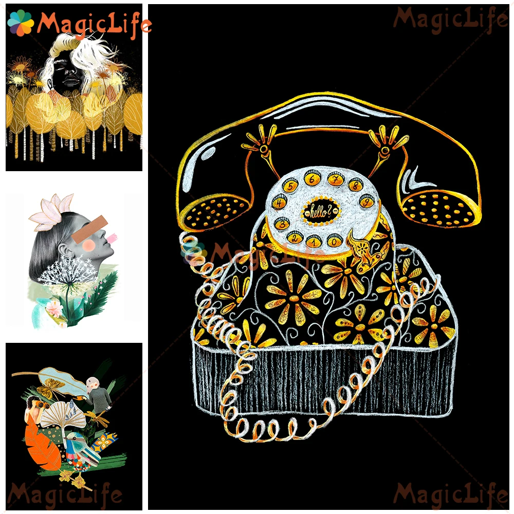 

Autumn Golden White Feminism Woman Wall Art Canvas Painitng Flower Bloom Feminism Strong Poster Print Golden Old Landline Decor