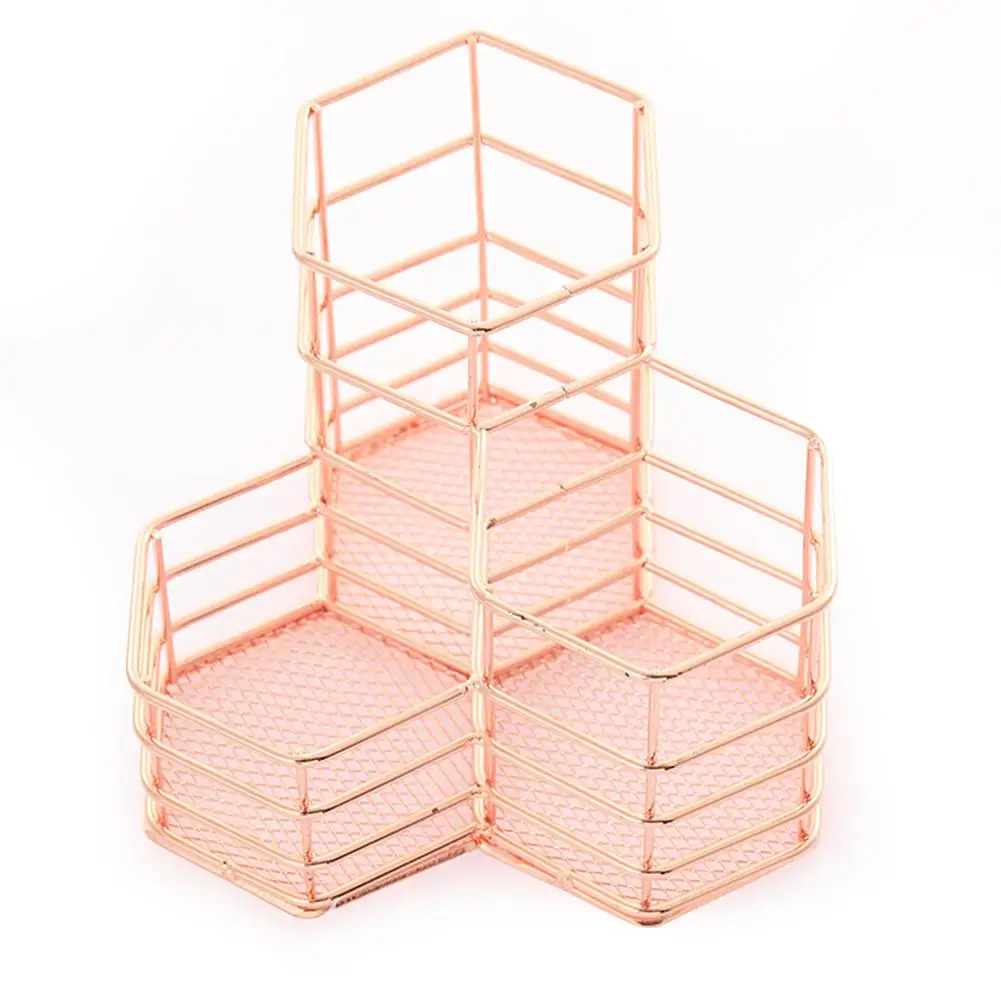 Держатель для кисточек макияжа Шестигранная ваза металлическая сетчатая