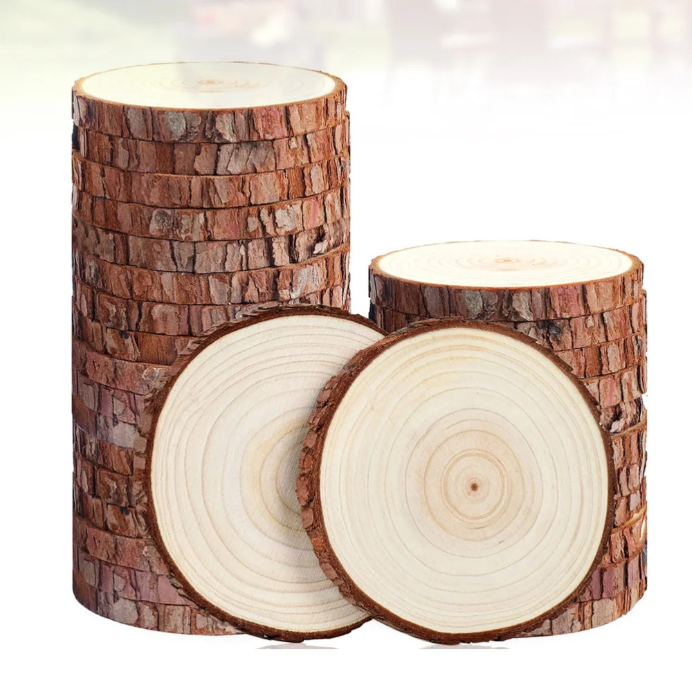 

50 Pcs Round Pine Wooden Hanging Board DIY Bark Blank Hanging Board Drawing Display Hanging Board (5-6cm)